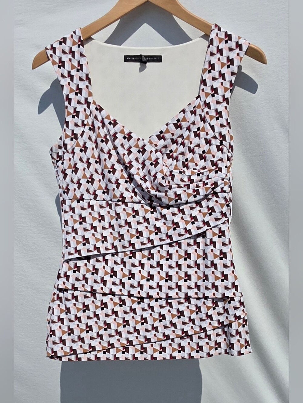 WHBM Small Sleeveless Geometric Print Tank Top, ruffle-layered
